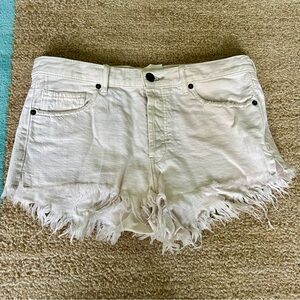 Free People We the Free Ivory Distressed Jean Shorts
